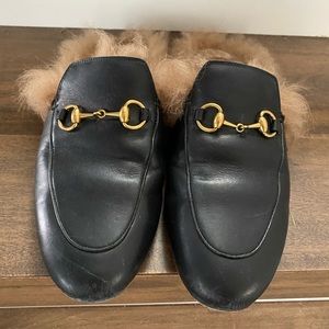 Gucci Princetown Fur-lined Leather Mule